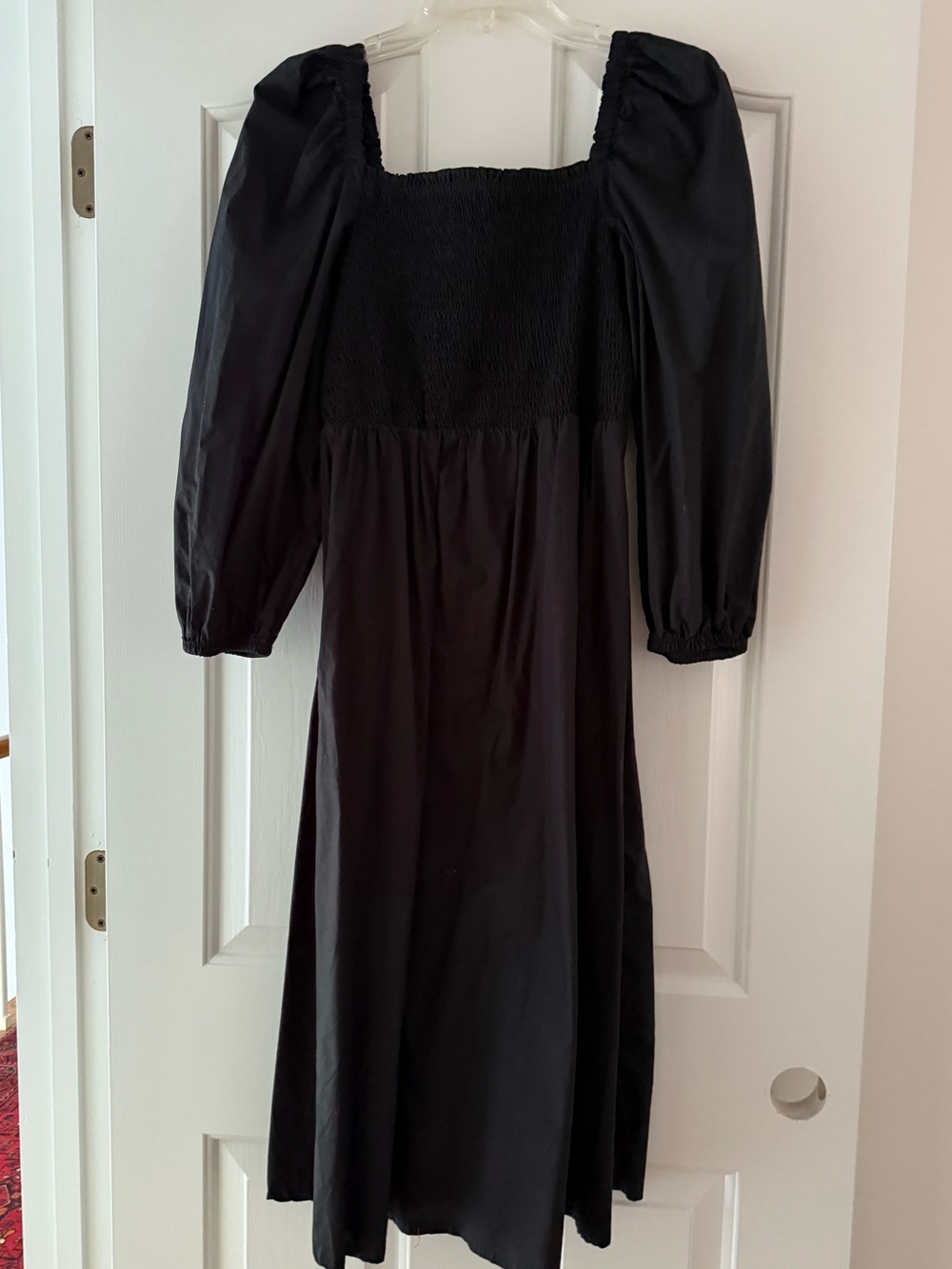 J.Crew Black Puff-Sleeve Smocked Midi Dress - Size Medium